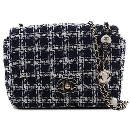 Chanel Black Mini Square Tweed Coco Heart Chain Flap