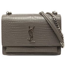 Autre Marque Saint Laurent Gray Medium Croc Embossed Leather Monogram Sunset Crossbody