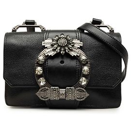 Miu Miu Black Goatskin Madras Soft Calf Crystal Embellished Crossbody