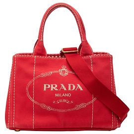 Prada Red Small Canvas Canapa Logo Tote