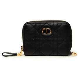 Dior Black Calfskin Cannage Supple Caro Zippy Coin Purse