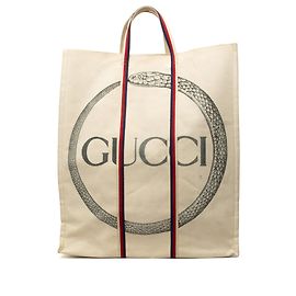 Tote Vertical Gucci em Canvas Bege Ouroboros