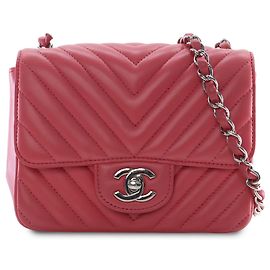 Chanel Pink Mini Square Classic Chevron Lambskin Single Flap
