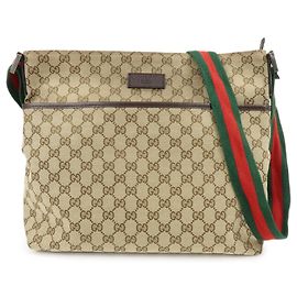 Bolsa Messenger Gucci Web Strap Zip GG Canvas Medium