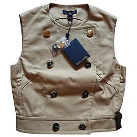 LOUIS VUITTON Chaqueta de punto de algodón beige con doble botonadura