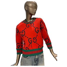 Camisola de malha Gucci vermelha com monograma GG
