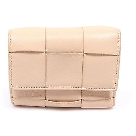 Bottega Veneta Portafoglio tri-fold con zip in pelle d'agnello Intrecciato rosa