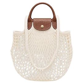 Longchamp Bolso Tote y Bandolera Le Pliage Filet Mesh Top Handle Ecru HVH