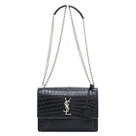 Autre Marque Borsa a tracolla e spalla Sunset Monogram media in pelle embossed coccodrillo nero con catena argentata
