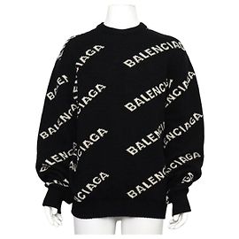 Balenciaga T-shirt en maille pour homme noir mélangé multi-logos
