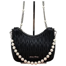 Miu Miu Matelassé Napa Pearl Crossbody Shoulder Bag Black