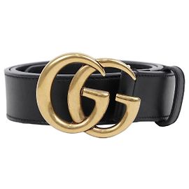 Gucci Ceinture en cuir GG Marmont avec boucle brillante Noire
