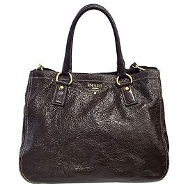 Prada Borsa Tote e a tracolla due vie in pelle Vitello Daino Marrone Scuro