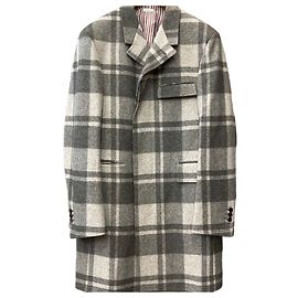 Thom Browne Abrigo de lana gris de botonadura sencilla