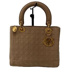 Saco Tote Lady Dior Cannage Beige Gold Small