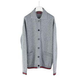 Gucci Cardigan Oversized en Laine Gris Web Detail XS