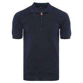 Kiton DARK NAVY Strick-Zip- Polo-T-Shirt mit kurzen Ärmeln
