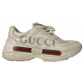 Gucci Men's Logo Leather Laiton Sneakers Ivory