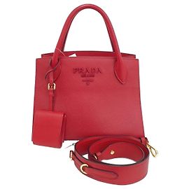 Prada Red Saffiano Monochrome Tote Bag and Shoulder Bag