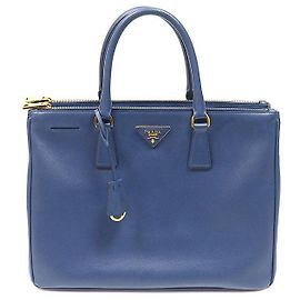 Prada Borsa Tote Grande Blue Saffiano Lux con Doppia Zip