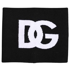 Dolce & Gabbana Sciarpa scaldacollo in maglia con stampa logo bianco e nero