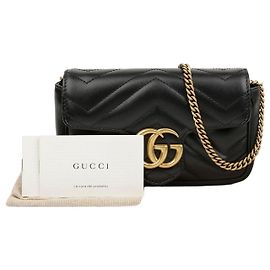 Gucci Borsa a spalla Supermini GG Marmont Matelassé Black Gold