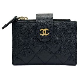 Chanel Classic Double Zipper Card Wallet Black Caviar Gold Hardware