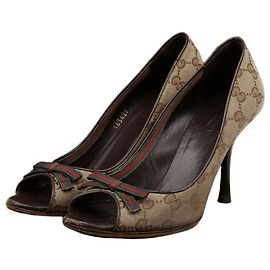 Gucci Open Toe Pumps Braun Canvas