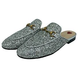 Gucci Princeton Horsebit Glitzer-Mules Loafer Silver Shoes