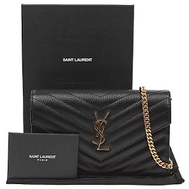 Autre Marque Portefeuille Crossbody à Chaîne en Cuir Gaufré Envelope Grand de Poudre Noir Or