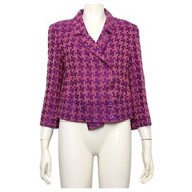 Chanel Veste vintage en tweed pour femme, multicolore violet