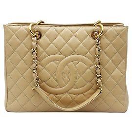 Chanel Bolsa de Ombro com Corrente Caviar Skin Beige