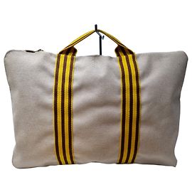 Hermès Borsa Tote a Righe in Tela Large (Borsa da Viaggio, Unisex, Articolo Raro)
