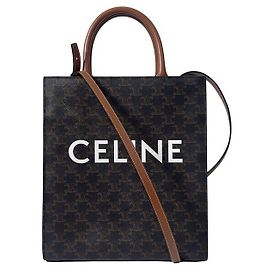 Céline Bolso Tote Vertical Triomphe de lona Bolso de hombro Small Tan