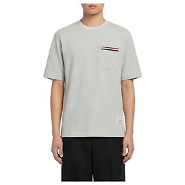 Thom Browne T-Shirt ricamata RWB in cotone e lino texturizzato Grigio pallido