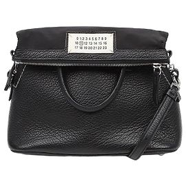Maison Martin Margiela Mini Bolso de Hombro de Piel Granulada con Asa Superior Negro