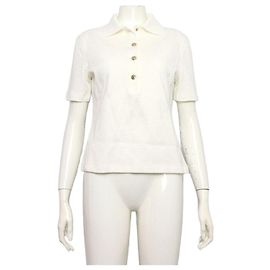 Louis Vuitton Camiseta polo de manga corta para mujer en piqué de algodón blanco con monograma
