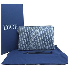 Dior Pochette piatta Oblique Jacquard con tracolla Blu