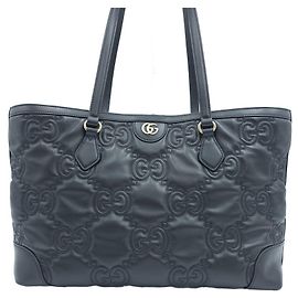 Gucci Borsa Shopper Media in Pelle Matelassé Gofrata Nera