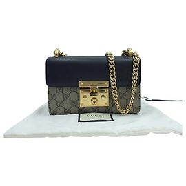 Gucci Borsa a tracolla Small Chain Padlock in tela GG Supreme Beige Brown