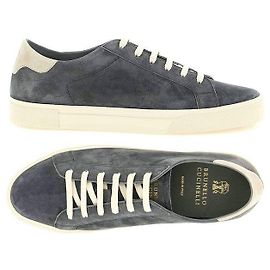Brunello Cucinelli Zapatillas de ante Signature Gold Logo Gris Medio
