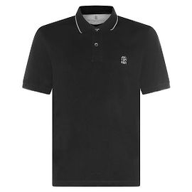 Brunello Cucinelli Besticktes Logo Polo T-Shirt Schwarz