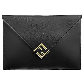 Fendi Bolso de mano grande con logotipo dorado negro