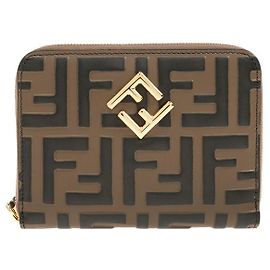 Fendi FF Diamond Zip Around Wallet Brown ADYM