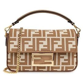 Fendi Borsa a Tracolla Mini Baguette FF Jacquard Beige AOVF