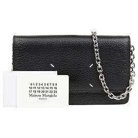 Maison Martin Margiela Four Stitch Geldbörse mit Kette aus geprägtem Leder Schwarz