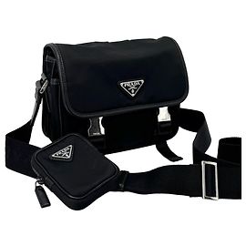 Prada Nylon Triangle Logo Buckle Crossbody Bag Black