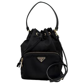 Prada Borsa Bucket Duet in Nylon con Logo Triangolare Nero