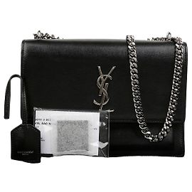 Autre Marque Sunset Medium Smooth Leather Chain Crossbody Bag Black Silver