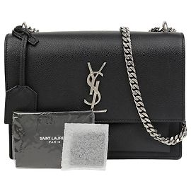 Autre Marque Sunset Medium Smooth Leather Chain Crossbody Bag Black Silver-tone